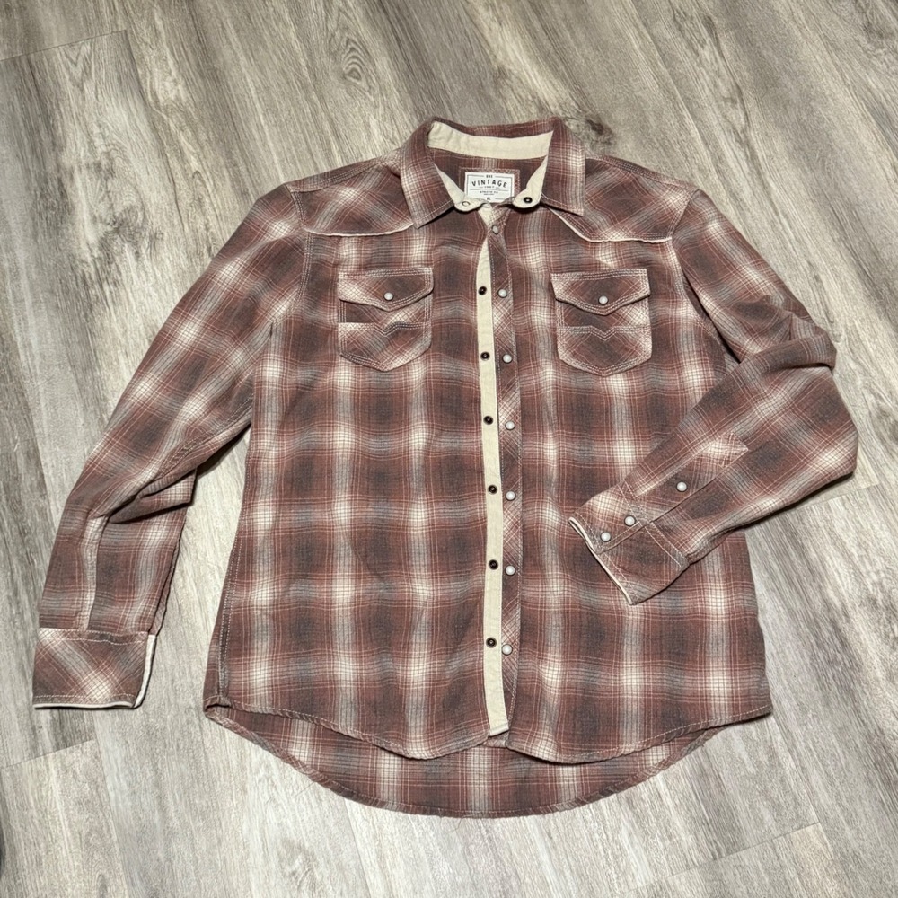 BKE Vintage Western Shirt Plaid Pearl Snap Athletic Fit XL
